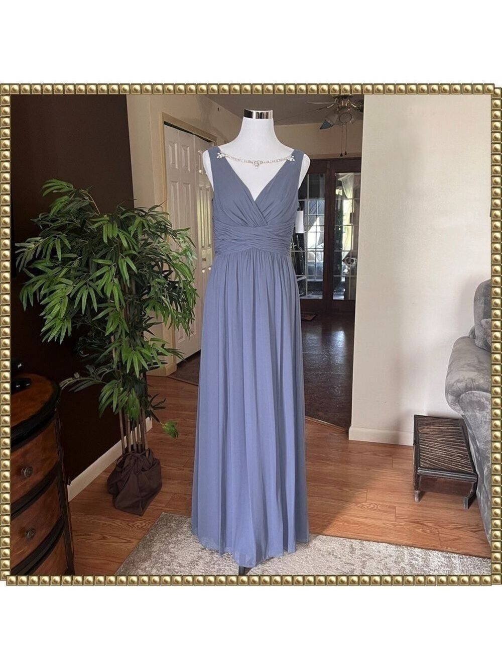 Jenny Packham Blue Chiffon Gown Dress Size 6